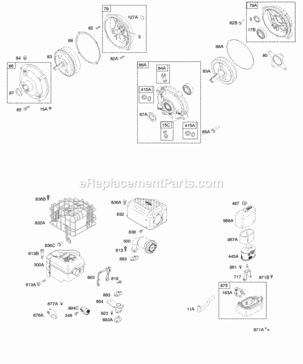 Air Cleaner Exhaust System Gear Reduction Diagram and Parts List for 123336-0180-B1  Briggs and Stratton Engine